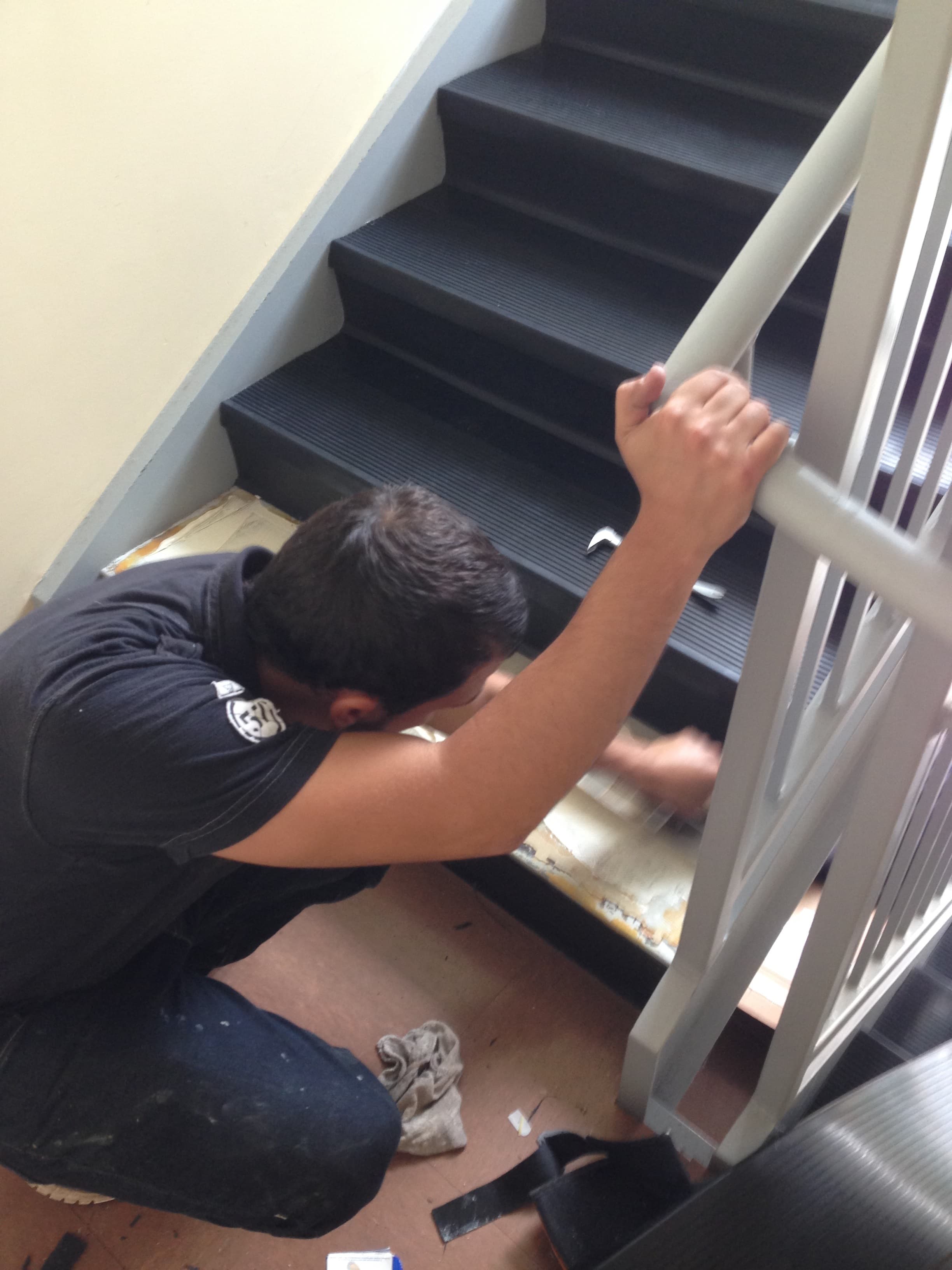 Installation of new stair plastic treads